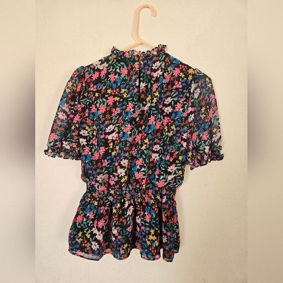 Catherine Malendrino Top Womens XS Ditsy Floral Ruffled Blouse Peplum Keyhole - Picture 2 of 8